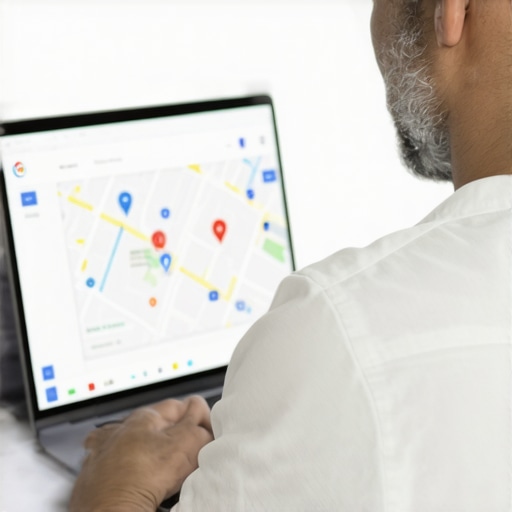 Analyzing Local Map Data for SEO Success Business owner reviewing Google Maps insights on laptop.