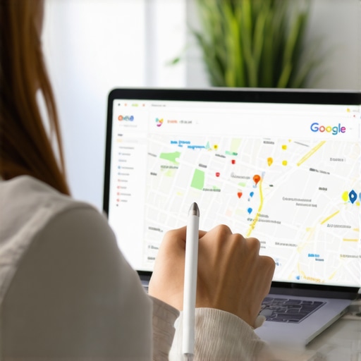 Analyzing Local SEO Data for Map Pack Success Person reviewing local SEO analytics on laptop with Google Maps
