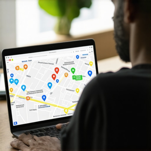 A digital marketing expert reviewing local SEO tactics on a laptop showing Google Map Pack