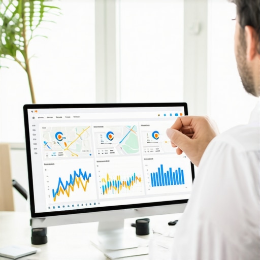 Business professional reviewing Google Maps growth analytics on a computer