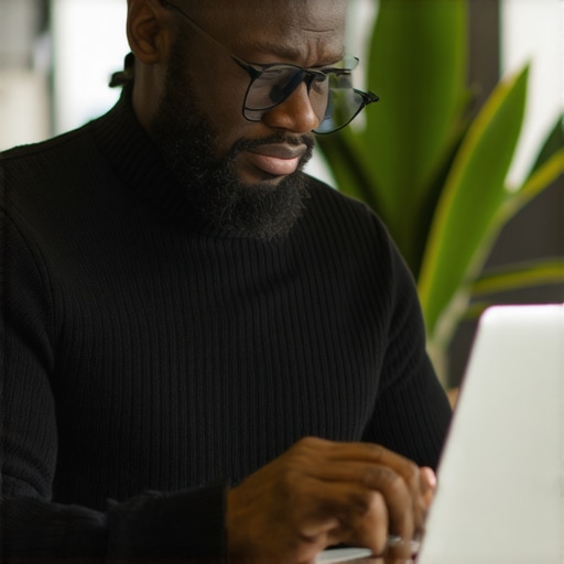 Business owner optimizing Google profile on laptop