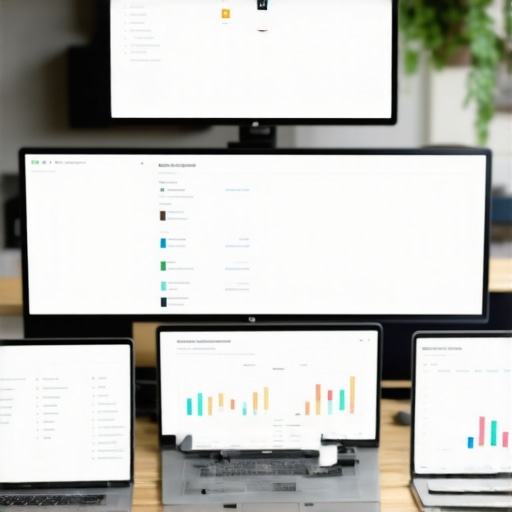 A workspace with multiple screens showing data dashboards for local SEO and citation monitoring.