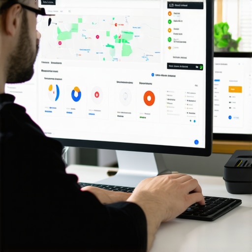 Person working on local SEO strategies on a computer with maps and analytics