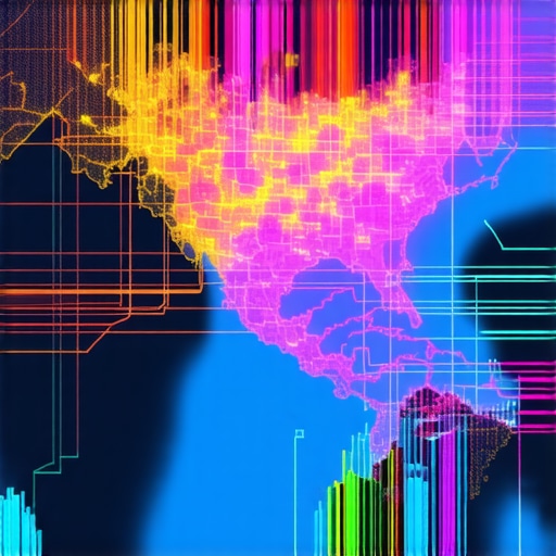 Illustration of digital map with visual signal clusters across multiple cities.
