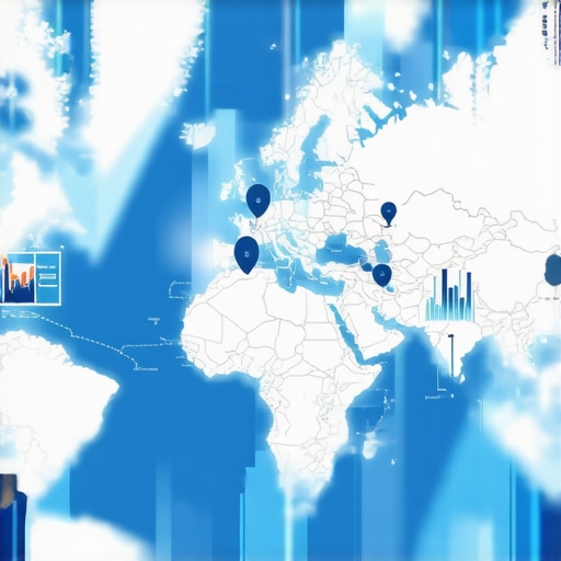 Illustration of local business profiles connected by signal clusters across regions.
