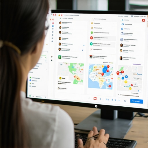 Person analyzing local SEO data on a computer screen with various tools
